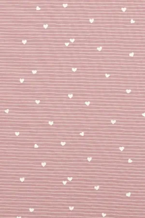 Achat Immédiat Jersey coton Cœurs et rayures – vieux rose clair