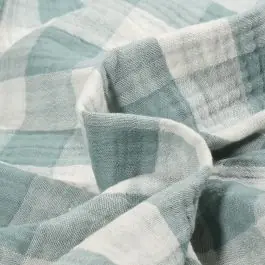 Tissu Double gaze reversible à carreaux Tess sur fond Vert menthe clair - Par 10 cm Haute Qualité