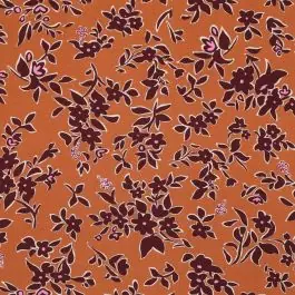 Affaire À Saisir Tissu Viscose légère Fleuris Afonso sur fond Rouille - Par 10 cm