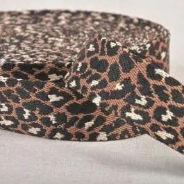 Sangle Polyester aspect Coton 38 mm Léopard Marron chocolat Remise