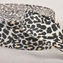 Dernier Modèle Sangle Polyester aspect Coton 38 mm Léopard fond écru