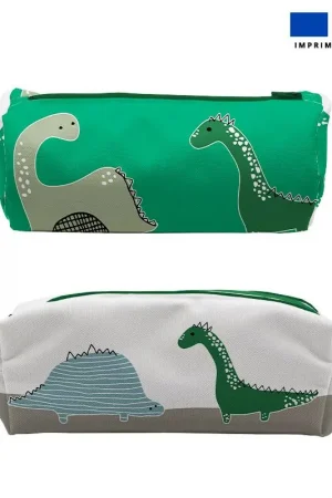 Achat Immédiat Kit trousse double compartiment motif dino vert et volcan + 1 trousse assortie