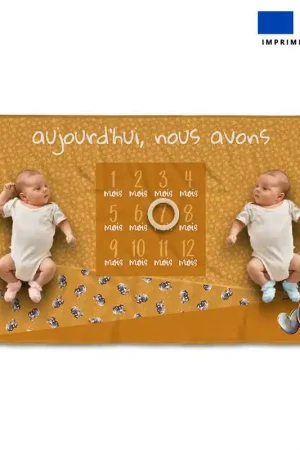 Achat Immédiat Coupon 135x74 cm pour couverture mensuelle jumeaux motif bébé hippo - Création Stillistic