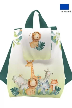 Achat Immédiat Kit sac à dos enfant motif safari animaux aquarelle