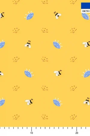 Abeille et fleur bleue - Fond jaune Pas Cher