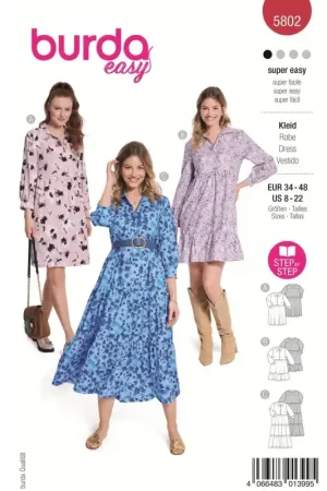 Achat Immédiat Patron Burda 5802 Robe 34/48