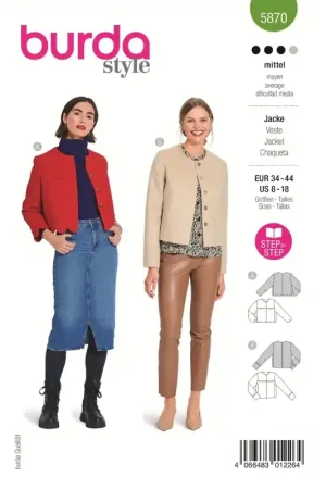 Achat Immédiat Patron 5870 Burda Veste 34/44