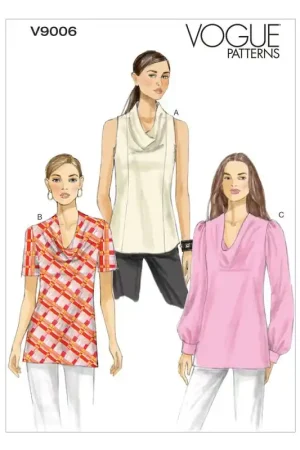Achat Immédiat Patron Vogue 9006 F5 - Blouse/top femme, disponible avec ou sans manches