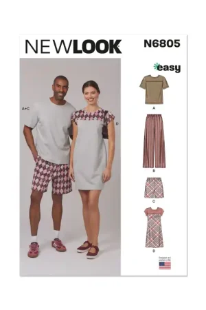 Achat Immédiat Patron New Look 6805 : pyjama unisexe facile & chemise-robe nuit