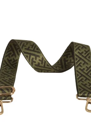 Bandoulière motifs géométriques 4x135cm kaki Promotion