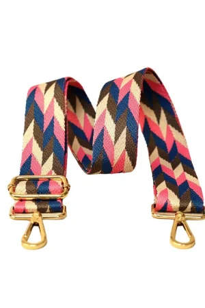 Bon Marché Bandoulière sangle motifs géométriques 40x140cm rose et bleu
