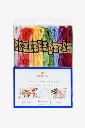 Assortiment 24 échevettes de fils Mouliné DMC coloris floral 100% coton Nouvelle Collection