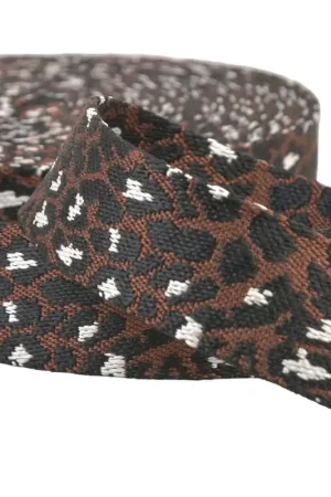Sangle imprimé animalier léopard 38mm marron café au mètre Solde