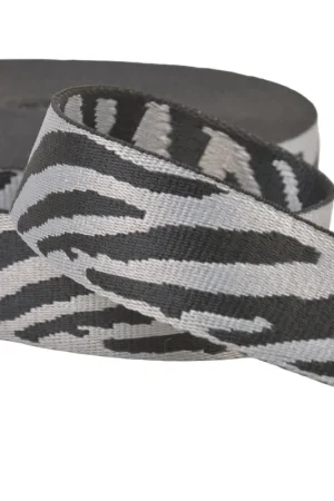 Sangle imprimé animalier zèbre 38mm gris noir au mètre Nouvelle Collection