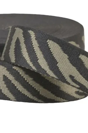 Sangle imprimé animalier zèbre 38mm kaki au mètre Populaire