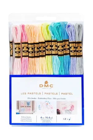 Livraison Gratuite Assortiment 12 échevettes de fils moulinés DMC coloris pastels 100% coton