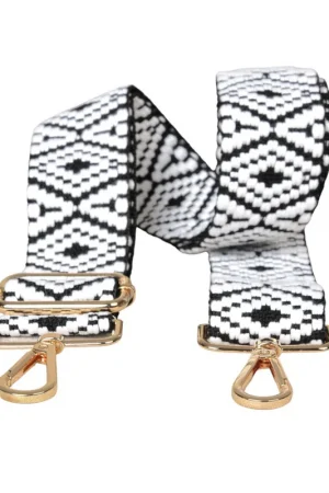 Bandoulière sangle de sac imprimé ethnique 40mmx140cm noir Dernière Chance