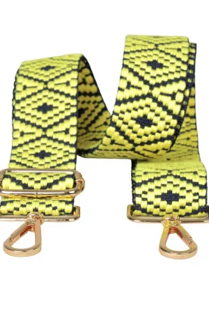 Bandoulière sangle de sac imprimé ethnique 40mmx140cm jaune maïs Fait Main
