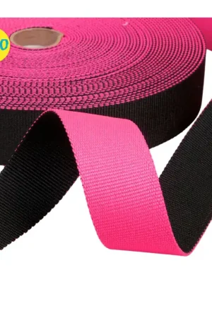 Must-Have Sangle bicolore réversible 38mm noir/rose fluo au mètre