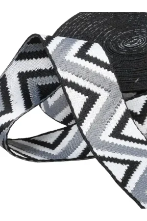 Haute Qualité Sangle ethnique 38mm gris/blanc au mètre
