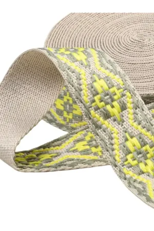 Sangle ethnique 38mm jaune citron au mètre Expédition Rapide