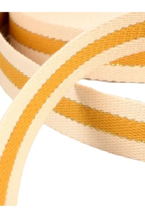 Pas Cher Sangle 3 bandes fil métal 100 % coton 30mm jaune moutarde au mètre
