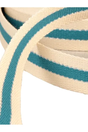 Sangle 3 bandes fil métal 100 % coton 30mm bleu canard au mètre Garantie Incluse
