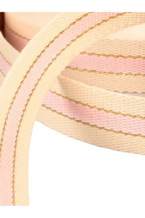 Artisanat Sangle 3 bandes fil métal 100 % coton 30mm rose clair au mètre