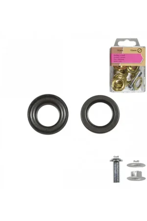 Promotion Lot de 10 oeillets couleur gris 15mm et outil