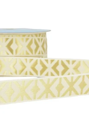 Achat Immédiat Disquette 25m galon jacquard géométrique 26mm Ecru/or