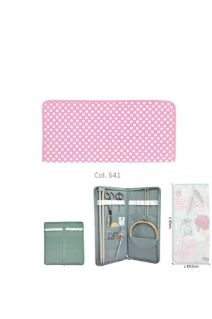 Prix Cassé Pochette aiguilles à tricoter 43cmx20cm pois roses