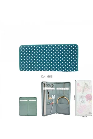 Prix Bas Pochette aiguilles à tricoter 43cmx20cm pois bleu canard