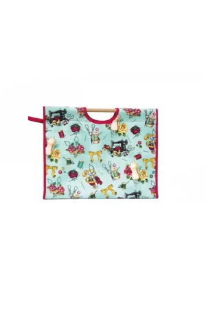 Sac à tricot en tissu matelassé 42cm boutons et fleurs sur fonds bleu Quantité Limitée