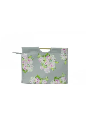 Sac à tricot en tissu matelassé 42cm aquarelle de fleurs sur fonds gris Super Prix