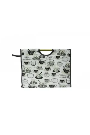 Sac à tricot en tissu matelassé 42cm tasses de thé noir et blanc En Vogue